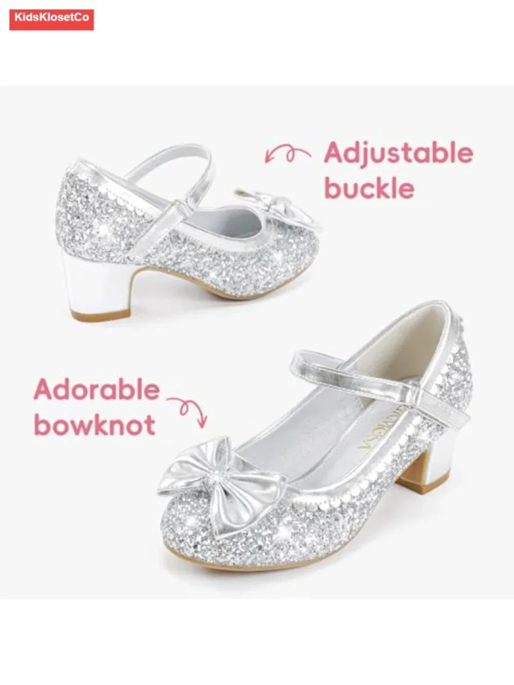 Sparkly Sequins Girls Dress Shoes Low Heel Bow Toddler Little Big Kid Party